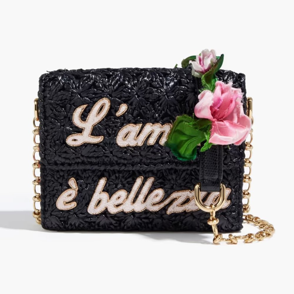 New DOLCE & GABBANA Floral Leather-trimmed Shoulder Bag (SALE)